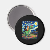Cat Riding Dinosaur T-Rex Starry Night Cat Lover ( Magnet (Vorderseite/Rückseite)