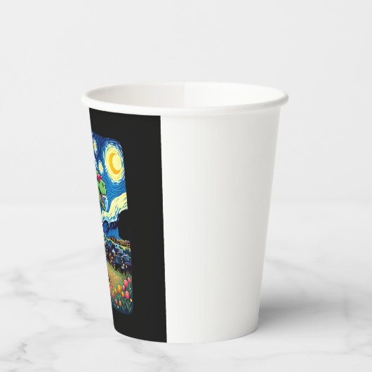 Cat Riding Dinosaur T-Rex Starry Night Cat Lover ( Pappbecher (Links)