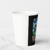 Cat Riding Dinosaur T-Rex Starry Night Cat Lover ( Pappbecher (Rechts)