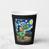 Cat Riding Dinosaur T-Rex Starry Night Cat Lover ( Pappbecher (Vorderseite)