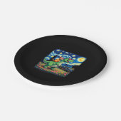 Cat Riding Dinosaur T-Rex Starry Night Cat Lover ( Pappteller (Schrägansicht)