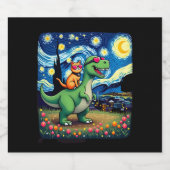 Cat Riding Dinosaur T-Rex Starry Night Cat Lover ( Schaumweinetikett (Einzelnes Label)