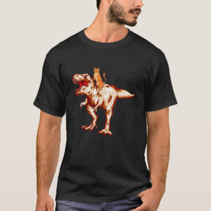 Cat Riding Dinosaur T Rex Tyrannosaurus Kitten Boy T-Shirt