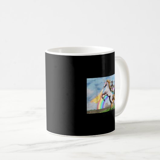 Cat Riding Fire Breathing Unicorn Meme Kaffeetasse (VorderseiteRechts)