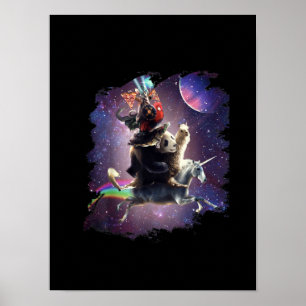 Cat Riding Hühnerschildkröte Panda Llama Unicorn Poster