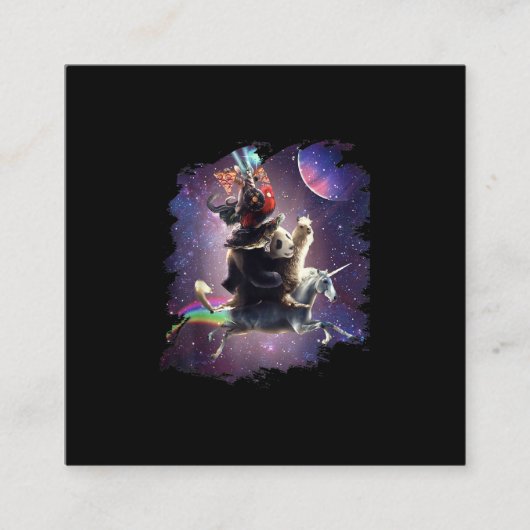 Cat Riding Hühnerschildkröte Panda Llama Unicorn Quadratische Visitenkarte (Vorderseite)