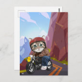 Cat Riding Motorrad auf der Bergstraße Postkarte (Vorne/Hinten)