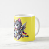 Cat Riding on Unicorn Robot Yellow Kaffeetasse (VorderseiteRechts)