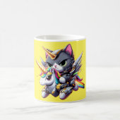 Cat Riding on Unicorn Robot Yellow Kaffeetasse (Mittel)