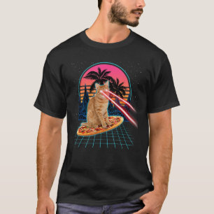 Cat Riding Pizza Laser Augen 80er Katze in Space C T-Shirt