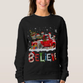 Cat Riding Red Truck Weihnachtsbaum glauben Santa Sweatshirt (Vorderseite)