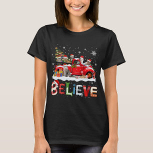 Cat Riding Red Truck Weihnachtsbaum glauben Santa T-Shirt