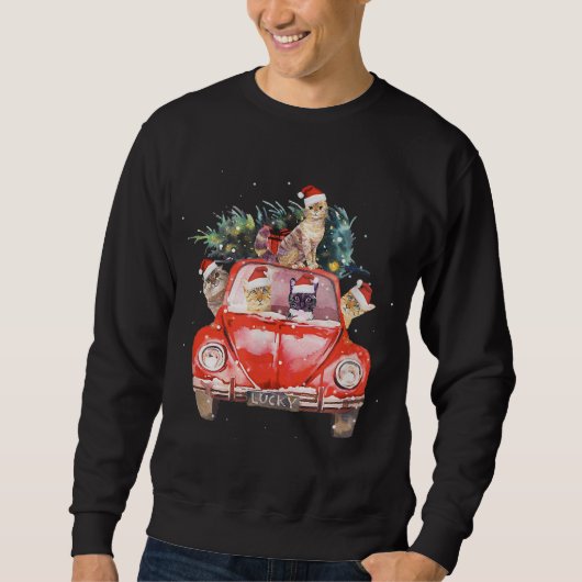 Cat Riding Red Truck Weihnachtsbaum Katze Weihnach Sweatshirt (Vorderseite)