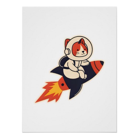 Cat Riding Rocket - kosmisches Abenteuer des Poster (Vorderseite)