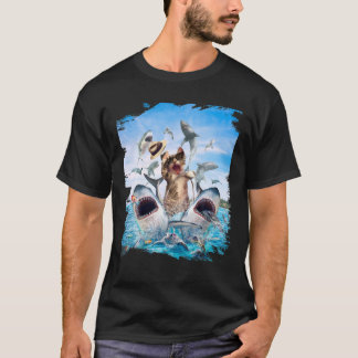 Cat Riding Shark Beach Ocean Cats Sharks T-Shirt