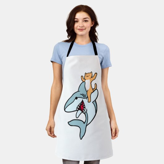 Cat Riding Shark Cat Lover Schürze (Getragen)