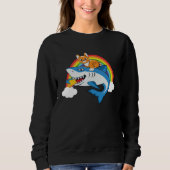 Cat Riding Shark Eating Cheese With Rainbow For Ca Sweatshirt (Vorderseite)
