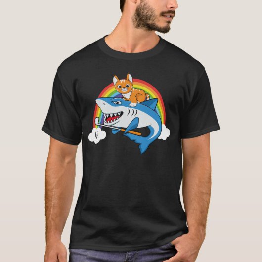 Cat Riding Shark Golf mit Rainbow Graphic T-Shirt (Vorderseite)