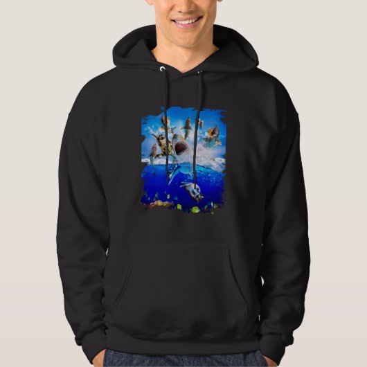 Cat riding shark in the ocean on the beach hoodie (Vorderseite)