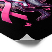 Cat Riding T Rex Dinosaurier. Brustkrebs-Bewusstse Poster (Ecke)