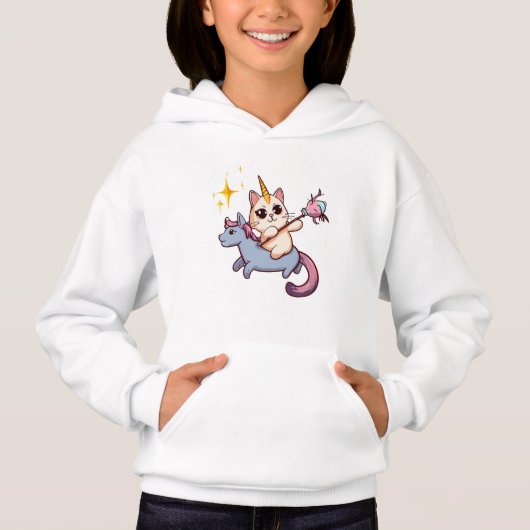 Cat Riding Unicorn mit Haltezauberstab Hoodie (Vorderseite)