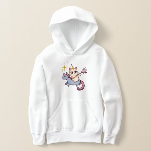 Cat Riding Unicorn mit Haltezauberstab Hoodie (Ablage )