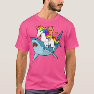 Cat Riding Unicorn Riding Shark Design Sweatshirt T-Shirt