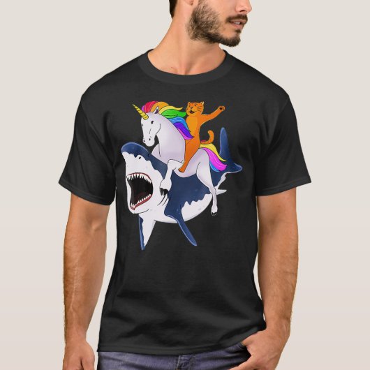 Cat Riding Unicorn Riding Shark Geschenk  T-Shirt (Vorderseite)