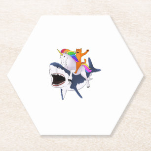 Cat Riding Unicorn Riding Shark Geschenk T - Shirt Untersetzer