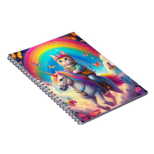 Cat Riding Unicorn with Rainbows and Butterflies Notizblock (Rechte Seite)