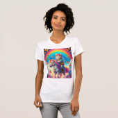 Cat Riding Unicorn with Rainbows and Butterflies T-Shirt (Vorne ganz)