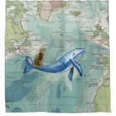 Cat Riding Whale Duschvorhang (Vorderseite)