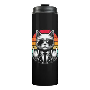 Cat Rock and Roll Music for Men Women Kids Retro C Thermosbecher