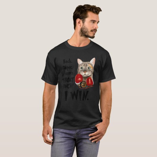Cat Rock Paper Scissor Throat Punch I Win T-Shirt (Vorne ganz)