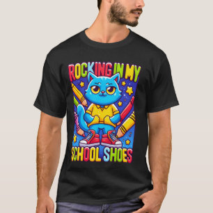 Cat Rocking I in My School Shoes Tarot Funny Back T-Shirt