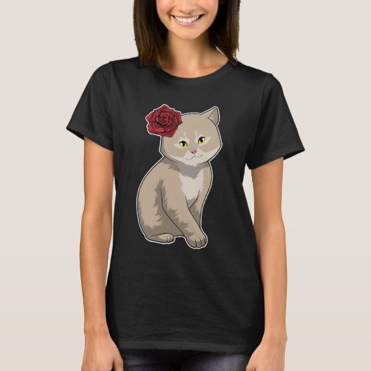 Cat Rose Blume T-Shirt (Vorderseite)