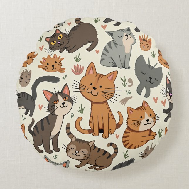 Cat Round Pillow Rundes Kissen (Vorderseite)