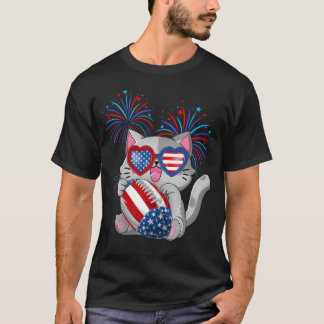Cat Rugby American USA Flag Katze 4. Juli T-Shirt