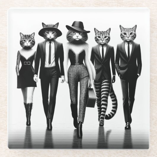 Cat Runway Models durch den Catwalk Glasuntersetzer (Vorderseite)