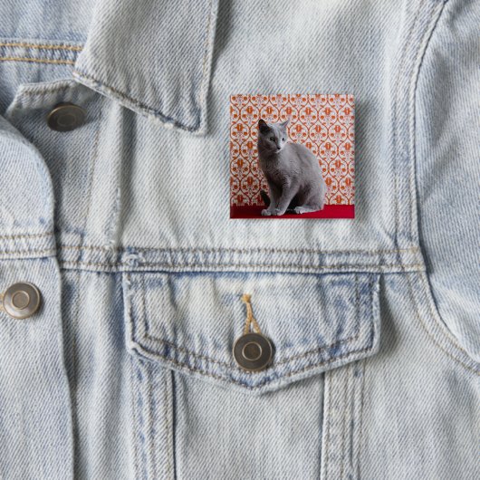 Cat (Russian blue) and wallpaper background Button (Beispiel)