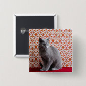 Cat (Russian blue) and wallpaper background Button (Vorne & Hinten)