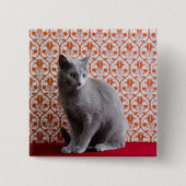 Cat (Russian blue) and wallpaper background Button (Vorderseite)