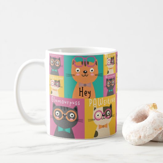 Cat sagt: Hey Funny Memes Kaffeetasse (Mit Donut)