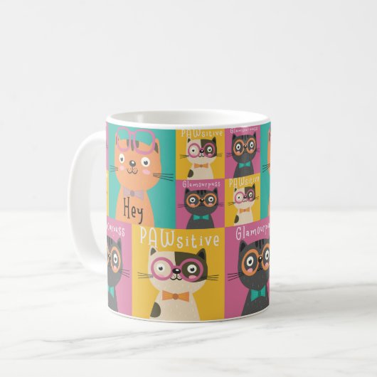 Cat sagt: Hey Funny Memes Kaffeetasse (Vorderseite Links)