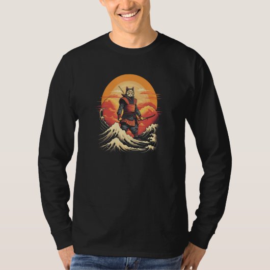 Cat Samurai Charming Japanese Style The Great Wave T-Shirt (Vorderseite)