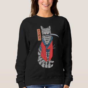 Cat Samurai Katana Schwert und japanisches Kanji Sweatshirt