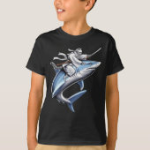 Cat Samurai Ninja Riding Shark T-Shirt (Vorderseite)