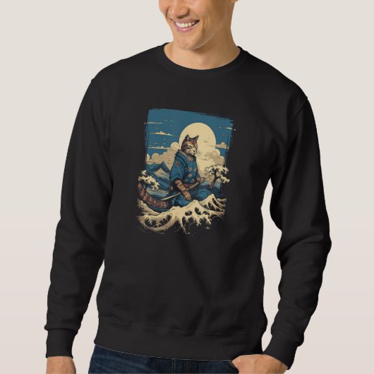 Cat Samurai & The Great Wave Enchanting Japanese Sweatshirt (Vorderseite)