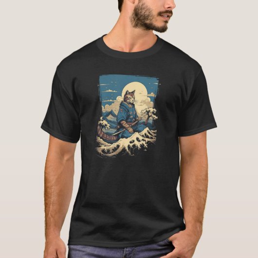 Cat Samurai & The Great Wave Enchanting Japanese T-Shirt (Vorderseite)