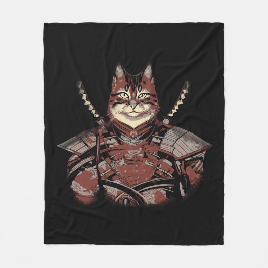 Cat Samurai Warrior Japanisch Fleecedecke (Vorderseite)